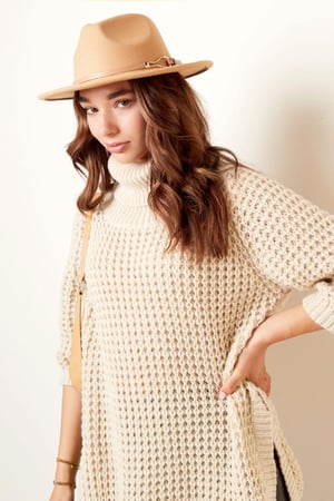 Fedora hoed met PU leren band en gesp Zwart Polyester h5 Afbeelding4